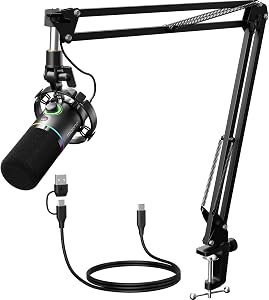 MAONO XLR/USB Dynamic Microphone Set, RGB Podcast Microphone with Boom Arm, Software, Mute Button, Gain Control, for PC Ga…