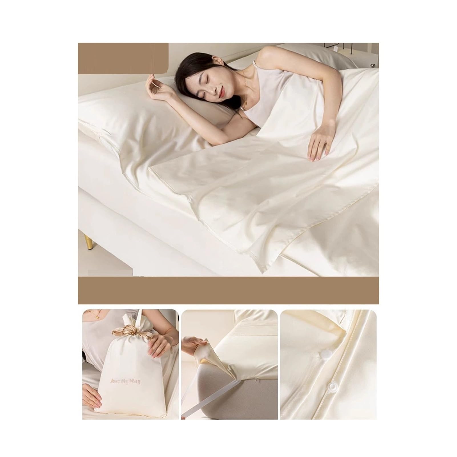 GBHMJU Long-Staple Cotton Sleeping Bag Liner Travel Sheets for Hotel Soft Compression Sleep Sack Adult for Train Cruise Camping Tent(Beige,200x210cm-78x82)