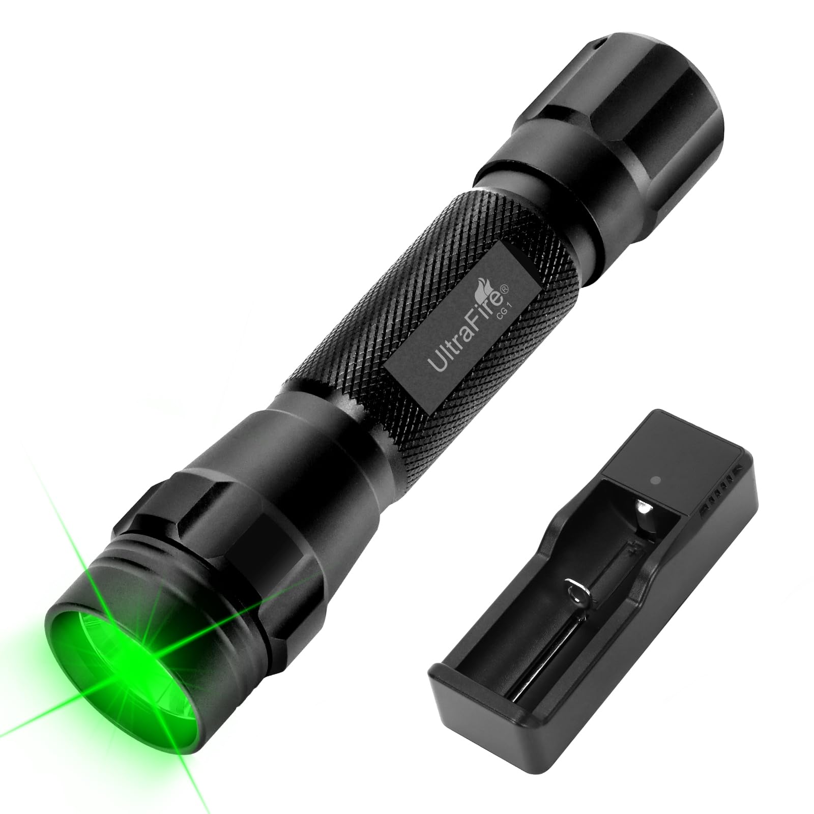 Ultrafire Black Green Light Led Torch 520-530Nm Green Hunting Light With Holster, Single Mode Green Led Flashlight For Night Vision, Fishing, Camping, Reading Map, Cg1