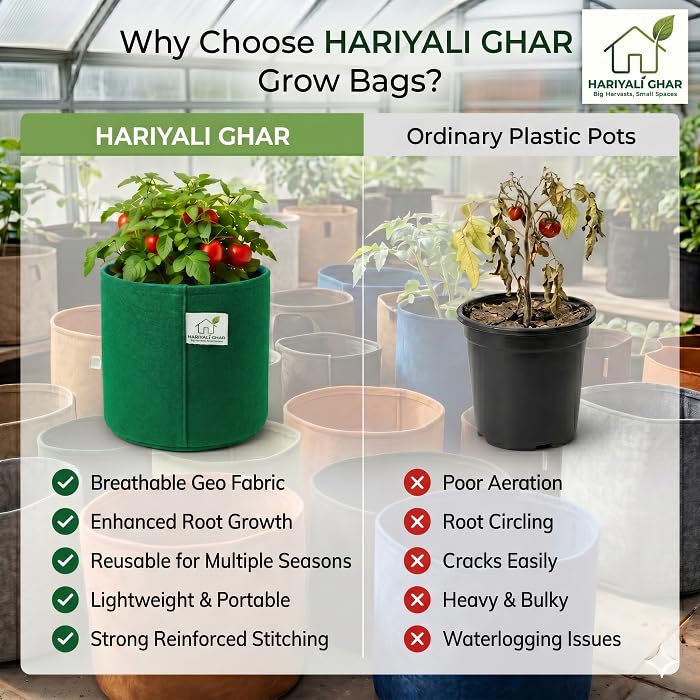 Image of 400 GSM Geo Fabric Round Grow Bags 6x6 Inch, Green Planting Bags for Terrace and Kitchen Gardening Pack of 1