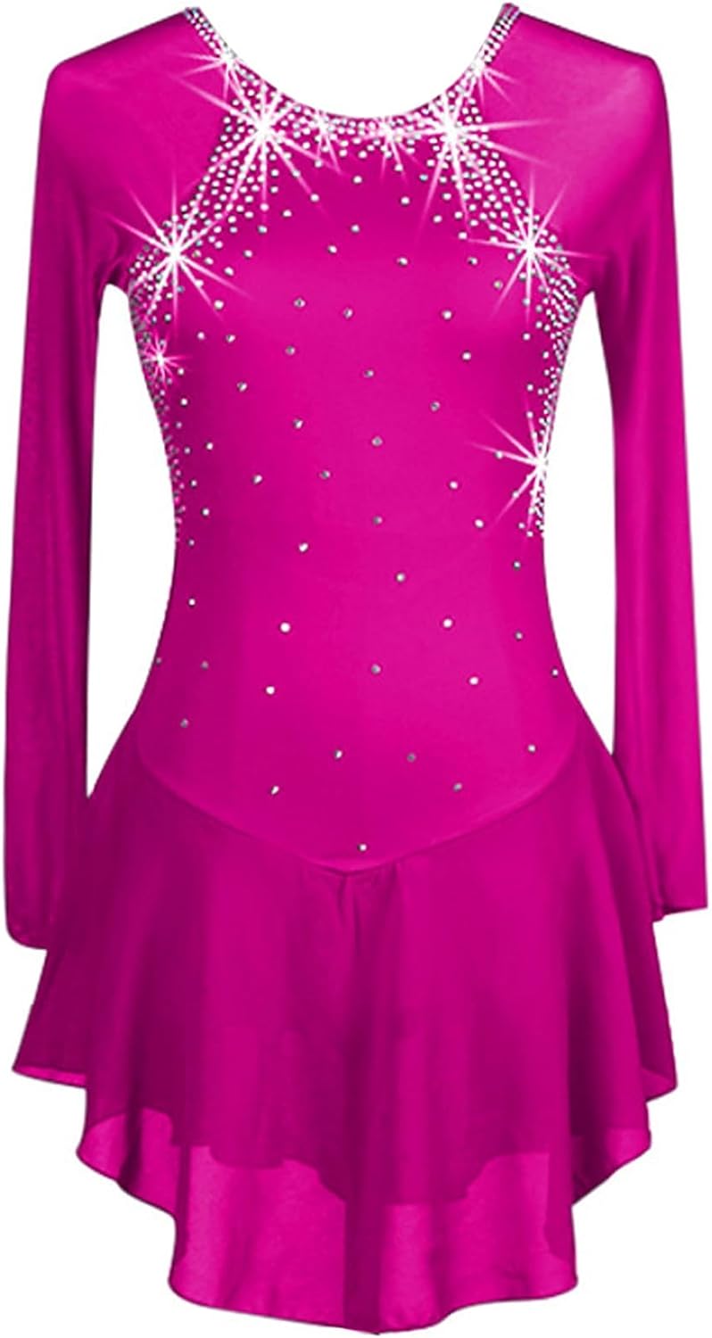 Figure Skating Dress Women Skating Wear Long Sleeve Handmade Skating Wear Open Back Ice Skirt Wear