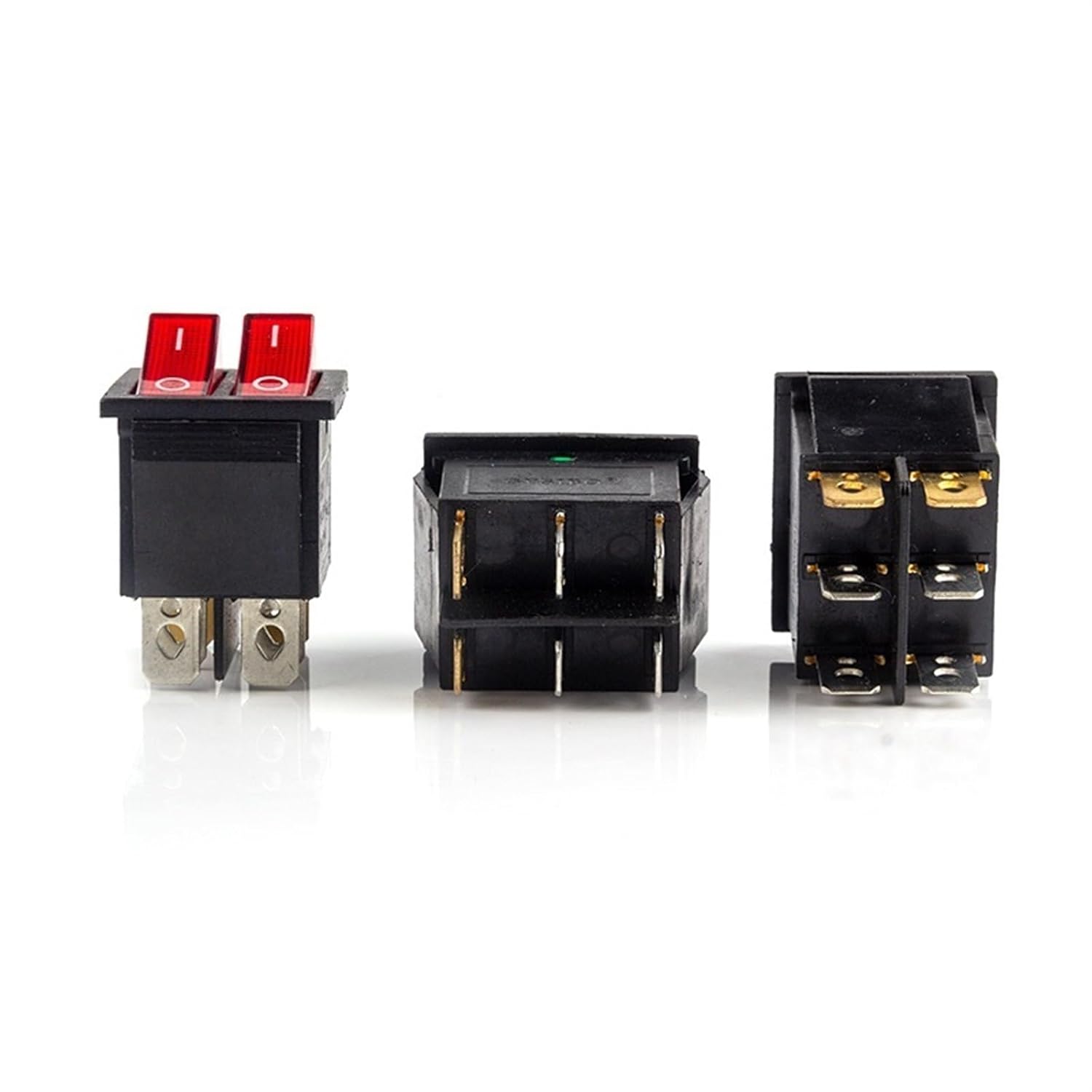 1Pcs KCD8 Double Rocker Switch 6 Pin On-Off with Green Red LED Light 20A 125VAC Black(Red Green)