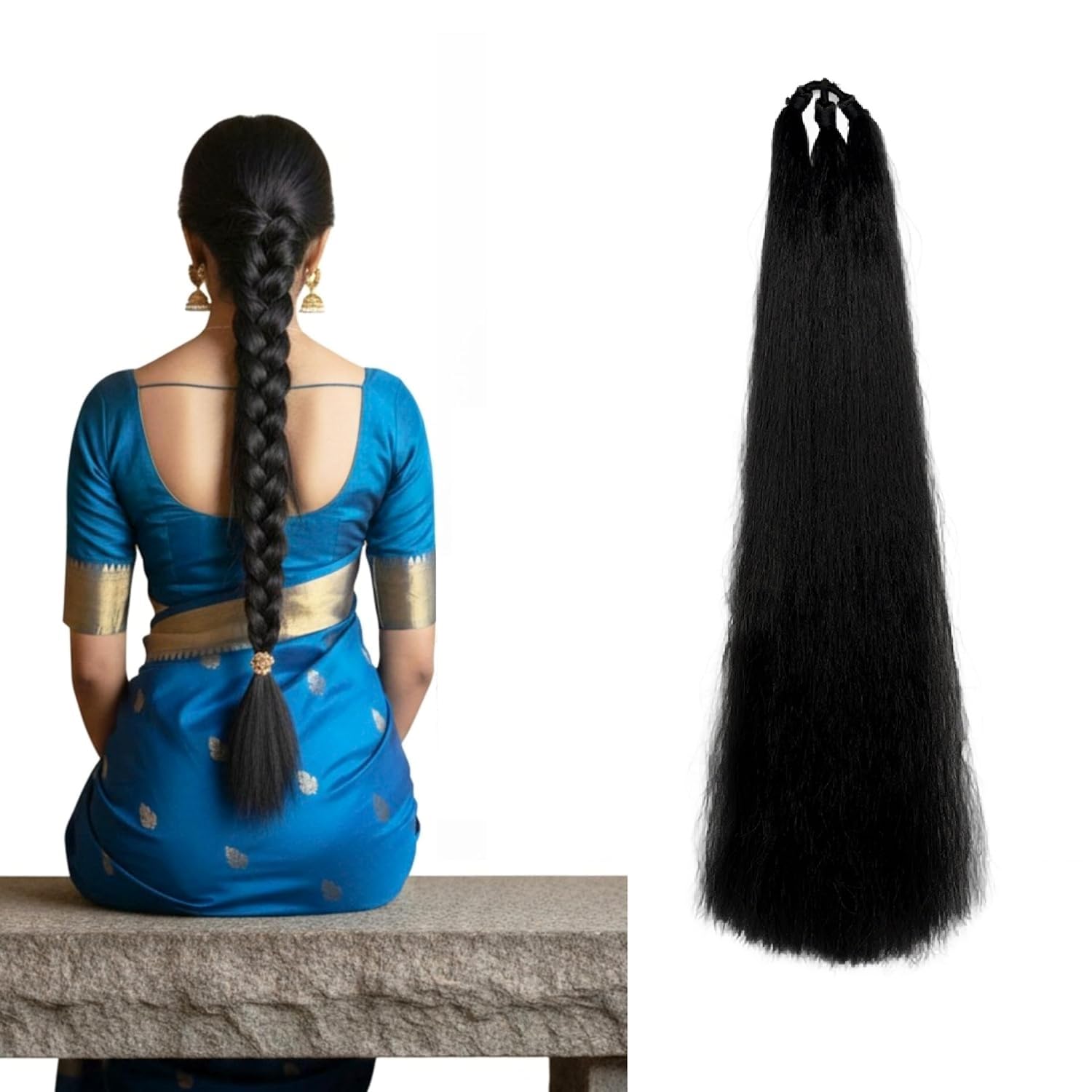El Cabell Long Hair Extensions for Women & Girls - Extra Hair Braid Attachment for Ladies - Savaram Gangawan Cataram Sadaraa Paranda Choti False Nakli Hair Wig Hair Extension (Baal Choti - Black)-image-43