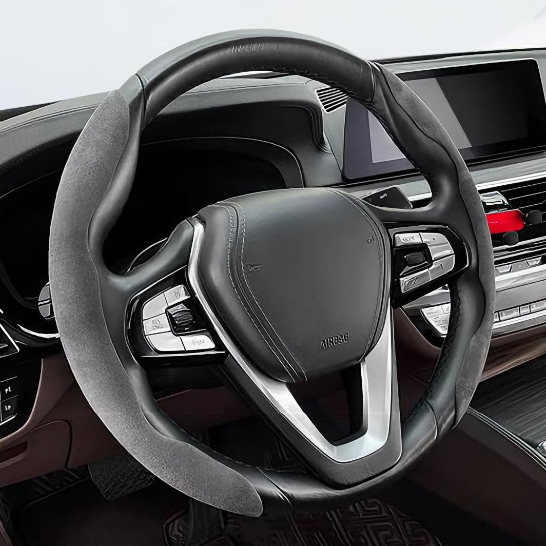 OUTMX Car Steering Wheel Cover for Toyota Highlander 2020-2024 2025 L LE XLE Limited Platinum Accessories, Anti-Slip & Segmented Design Suede Steering Wheel Protector for Men Women,Grey