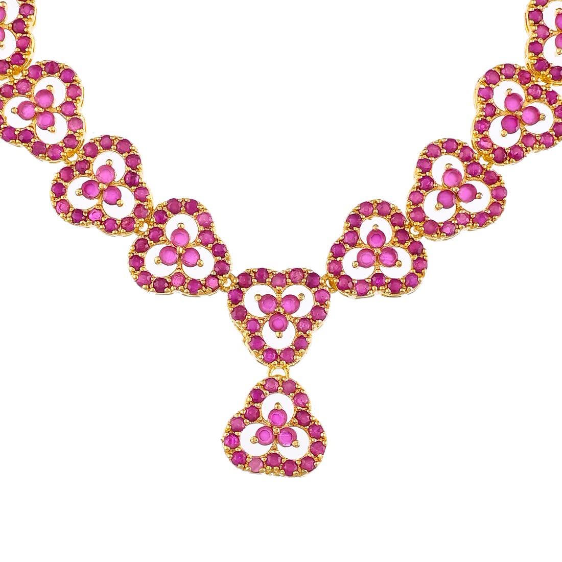 Pink Round Cut Zircons Cutwork Jewellery Set, Sparkling Essentials