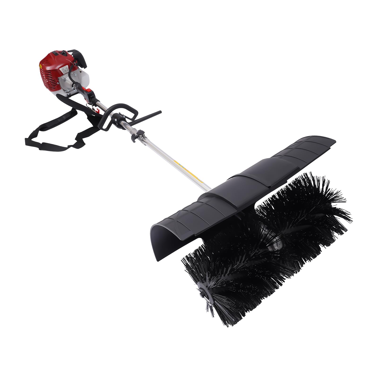 FIPINIXK 52CC 2-Stroke Hand Held Sweeper, Lawn Sweeper Gas Power Broom with Engine Motor & Sweeping Brush & Protective Cover Gasoline Powered Broom for Cleaning Weeds Dust Confetti