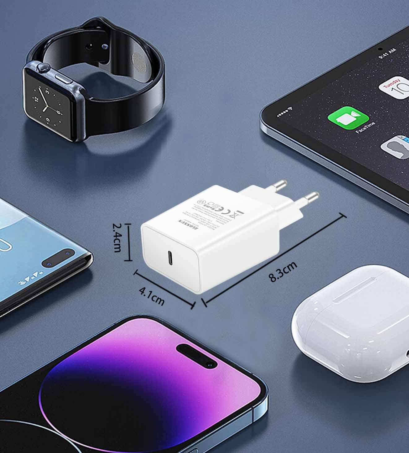 Szybka ładowarka zasilacz i kabel kompatybilna z iPad Pro 12.9 3 Gen/11 Gen and up, Air 5th/4th, 2022, iPad 10. Mini 6