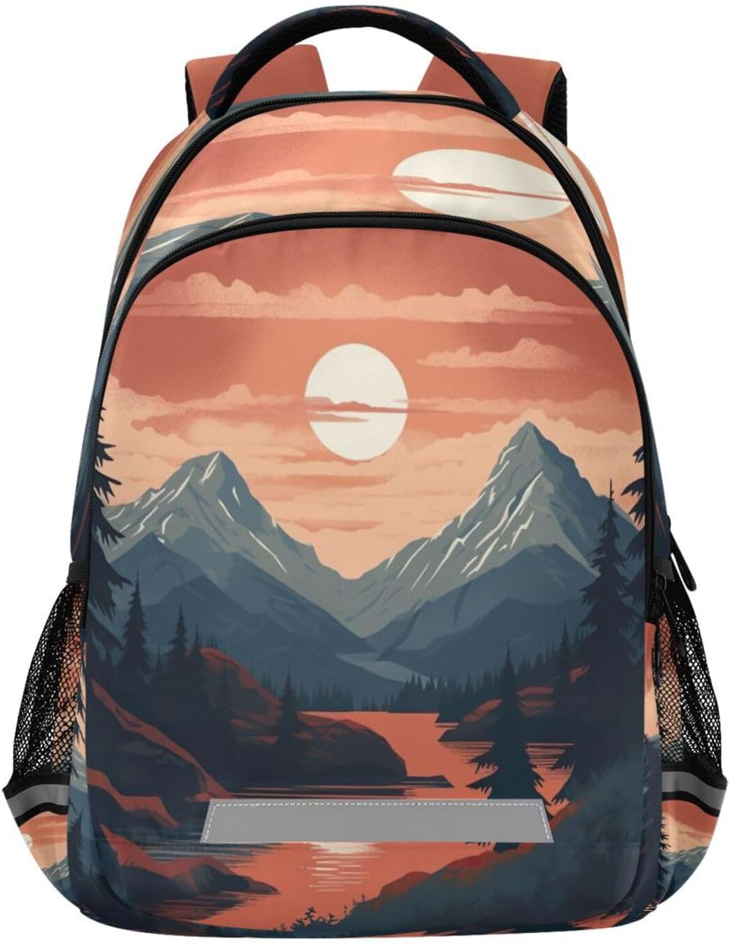 Blueangle Waterproof Backpack with Vintage Mountain Landscape Design - Lightweight Ergonomic Daypack for Commute, Travel