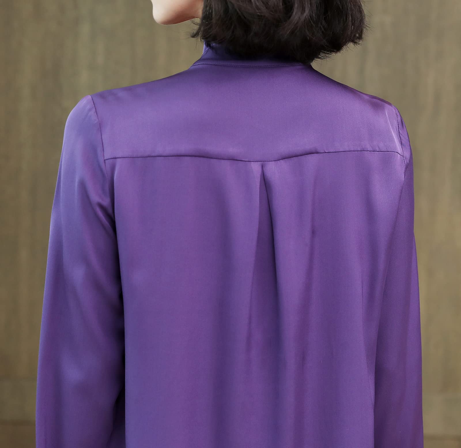 E-girl Blusa de seda para mujer, camisa de seda sólida, con botones, manga larga, cuello alto, blusa de seda, S3391