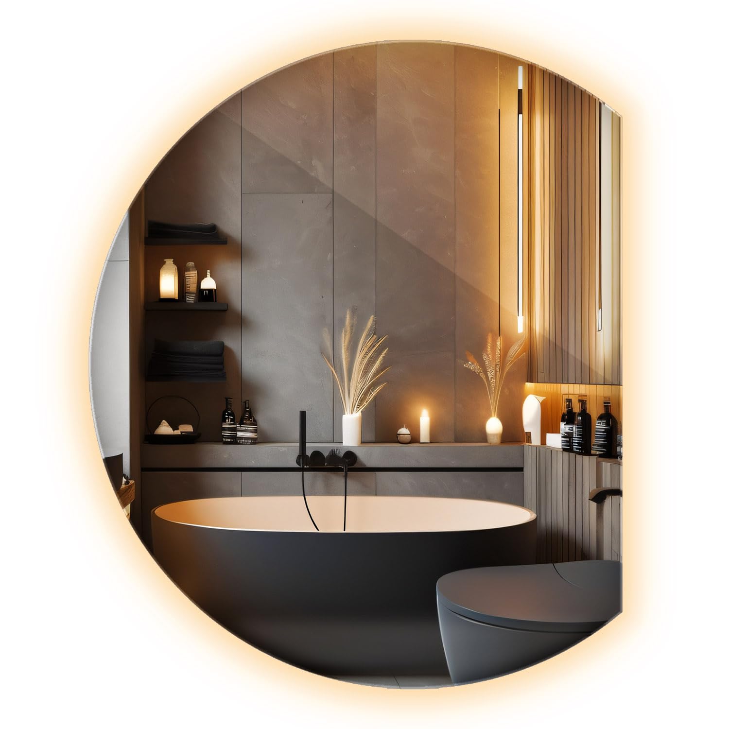 Elegant LED Mirror with Warm White Light β 74x90 cm (29.1x35.4 inch) Round Frameless Mirror with Artistic Edge, Perfect for Cozy Interiors