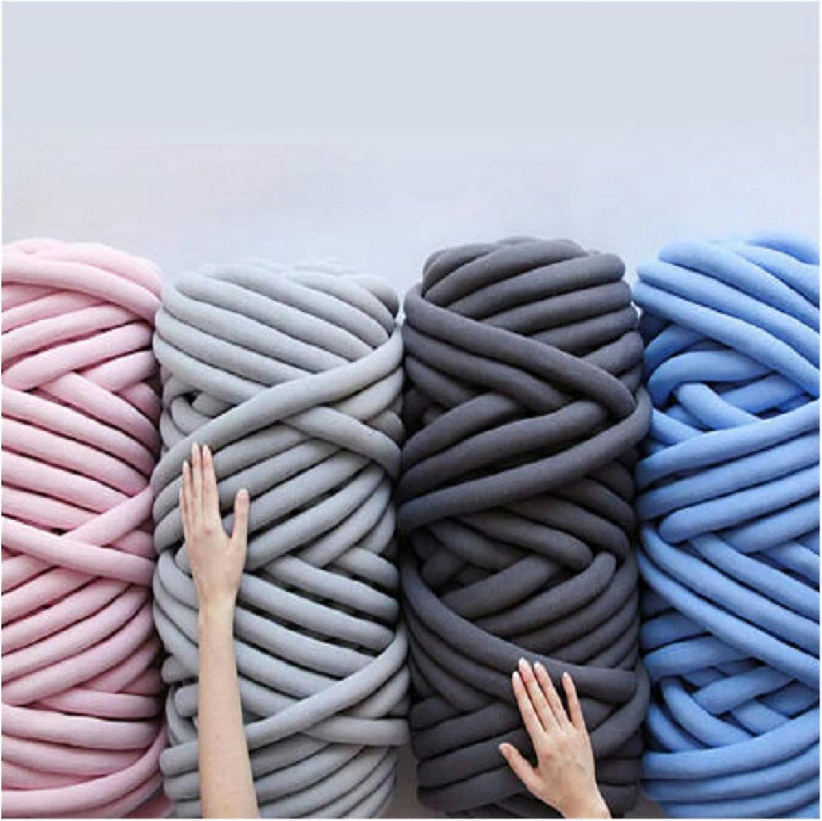Hilo grueso y voluminoso de 1 kg para tejer a mano, crochet, algodón suave y grande, para tejer a mano, para mantas, color azul, 0,5 kg