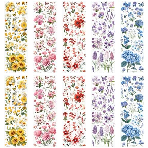 WANDIC 10 hojas de calcomanías de transferencia para frotar, calcomanías de flores mixtas para álbumes de recortes, álbumes de fotos, muebles, 11.8 x 3.9 pulgadas