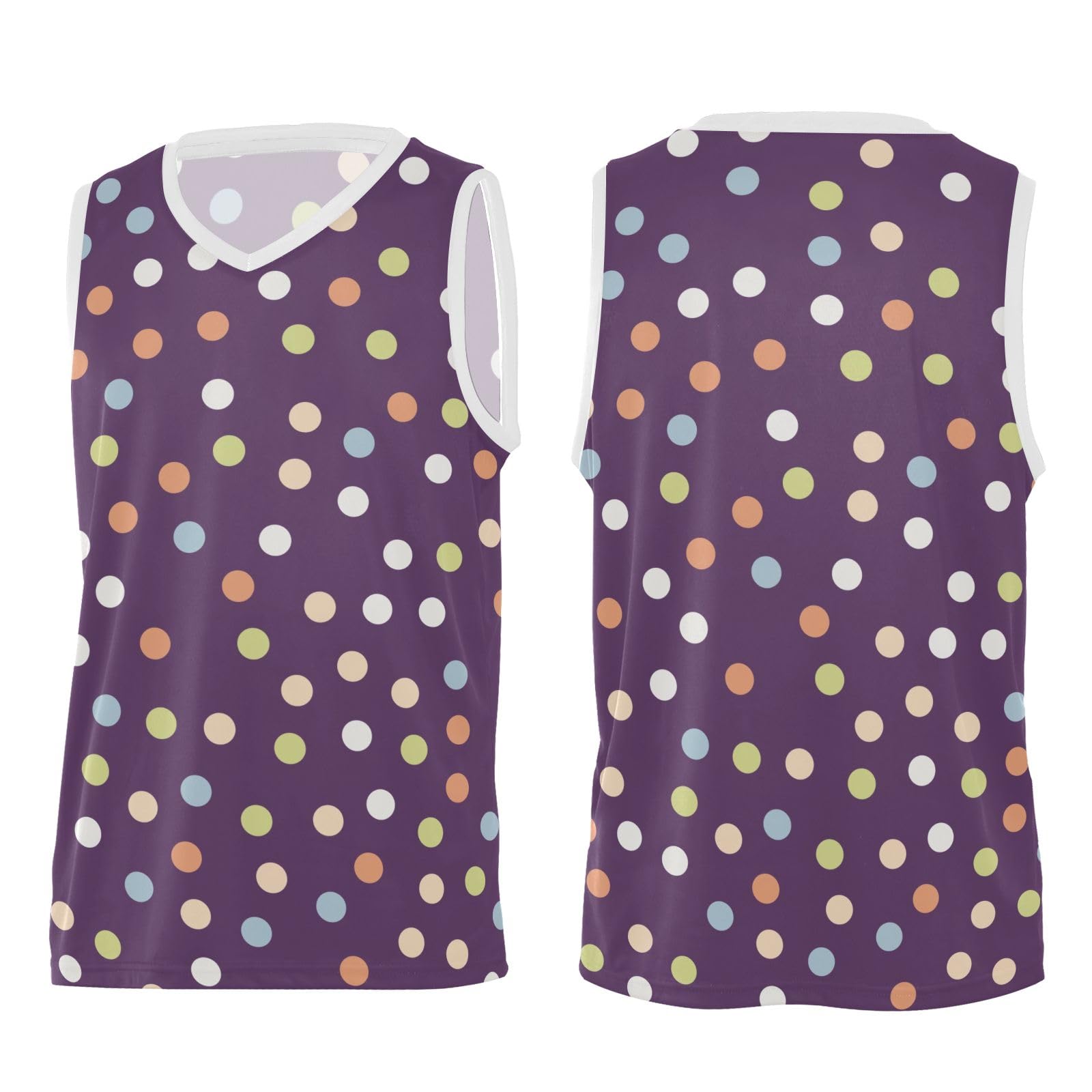 Colorful Polka Dots V-Neck Basketball Jerseys Men's Classic Sports Basketball Shirt Basketball Jersey for Adult