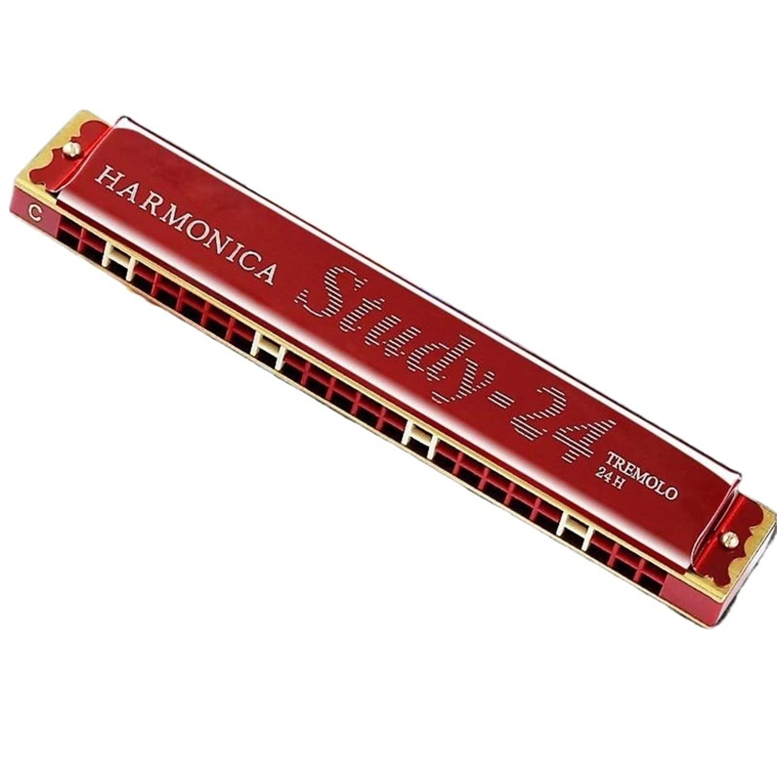Armoniche a bocca Armonica A Bocca A 24 Fori Con Tremolo E Custodia Strumento Musicale Chiave C(Red)