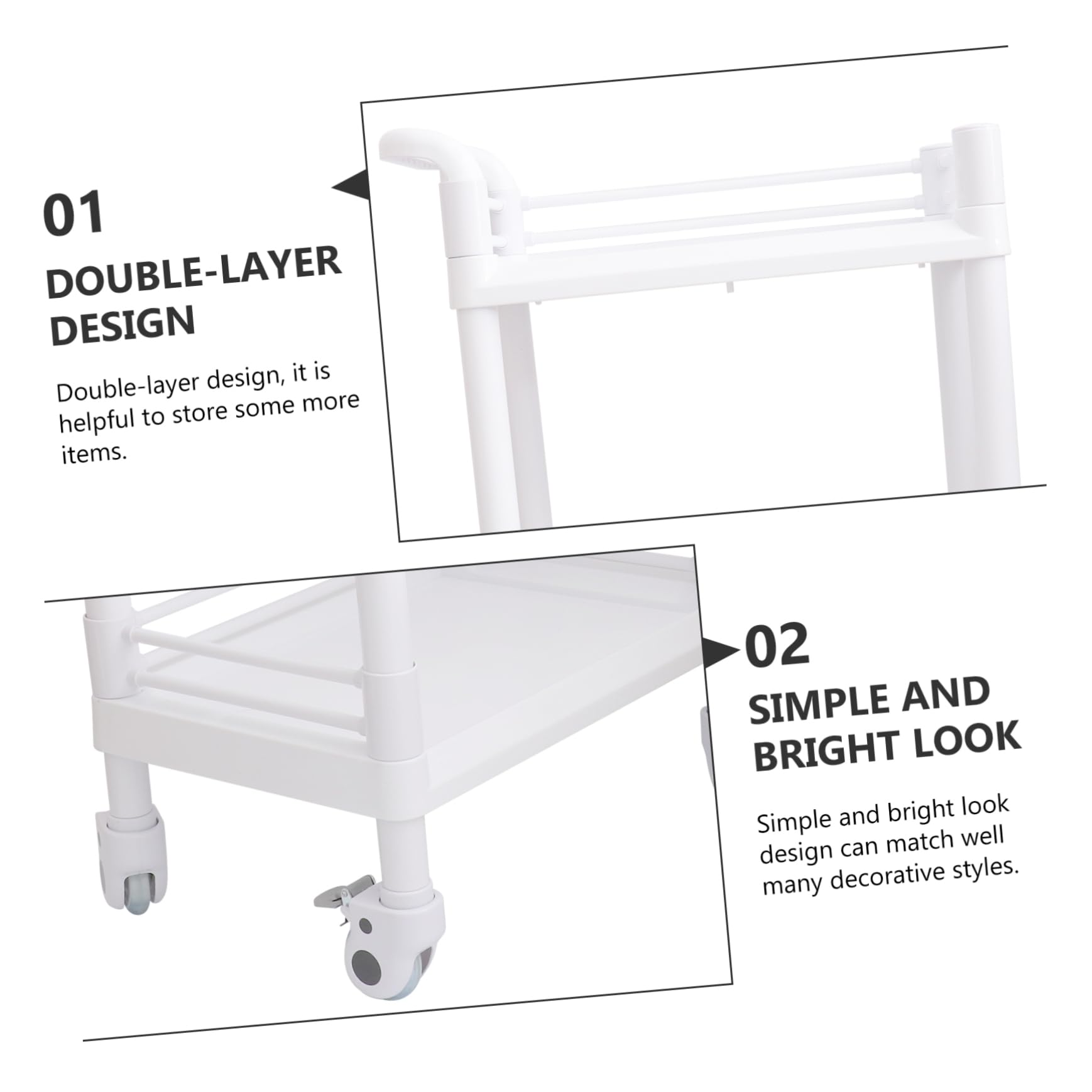 FRCOLOR Salon Cart 2 Layers Storage Trolley for Beauty Salon Abs Plastic Sturdy and Quiet Bearing for Nursing Homes