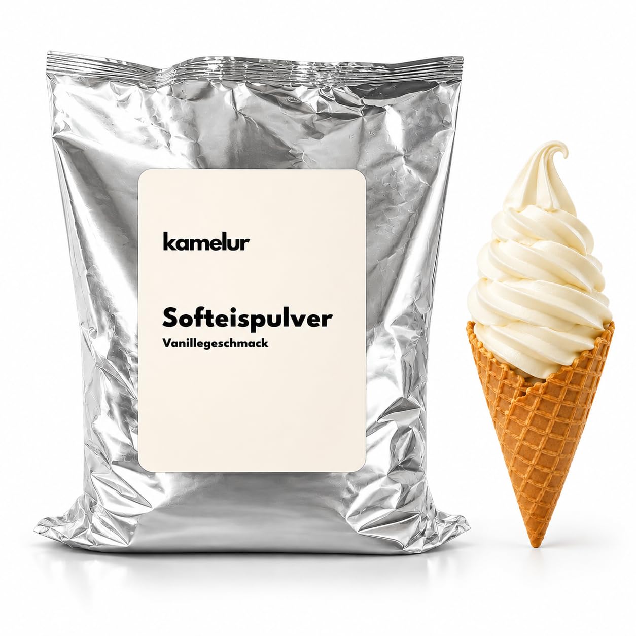 Kamelur Softeispulver Vanille Geschmack 1,5 kg (für 5kg Eis) | Cremiges Softeis Pulver für die Eismaschine – Für Softeismaschinen – Eispulver in Profi Qualität
