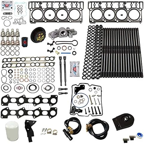 6.0L Revive #4 Kit w/Aftermarket Studs Head Gaskets Oil Cooler Stand Pipes Coolant Filtration Blue Spring Gskts STC - Fits Ford 6.0L Powerstroke Kit - 03-05.5 18MM Dowel - DK Engine Parts (18-4R) Cover