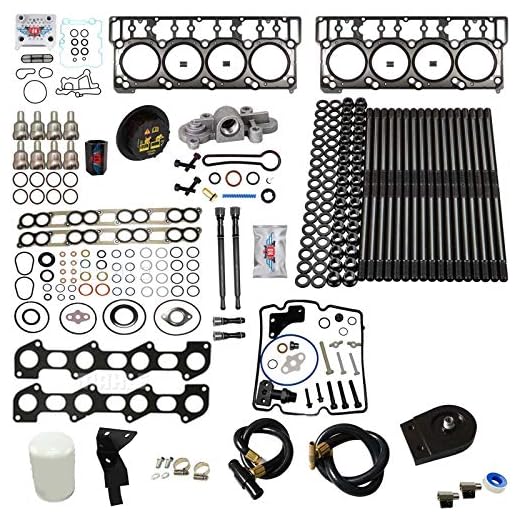 6.0L Revive #4 Kit w/Aftermarket Studs Head Gaskets Oil Cooler Stand Pipes Coolant Filtration Blue Spring Gskts STC - Fits Ford 6.0L Powerstroke Kit - 03-05.5 18MM Dowel - DK Engine Parts (18-4R)