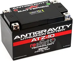 Antigravity ATZ-10 Performance Lithium Motorcycle Powersport Battery with Built-In Jump Starting. 6.1Ah, Replaces YTZ10, YTZ12, YTZ14, YTX9, YTX7A Yamaha, Honda, Kawasaki, Suzuki