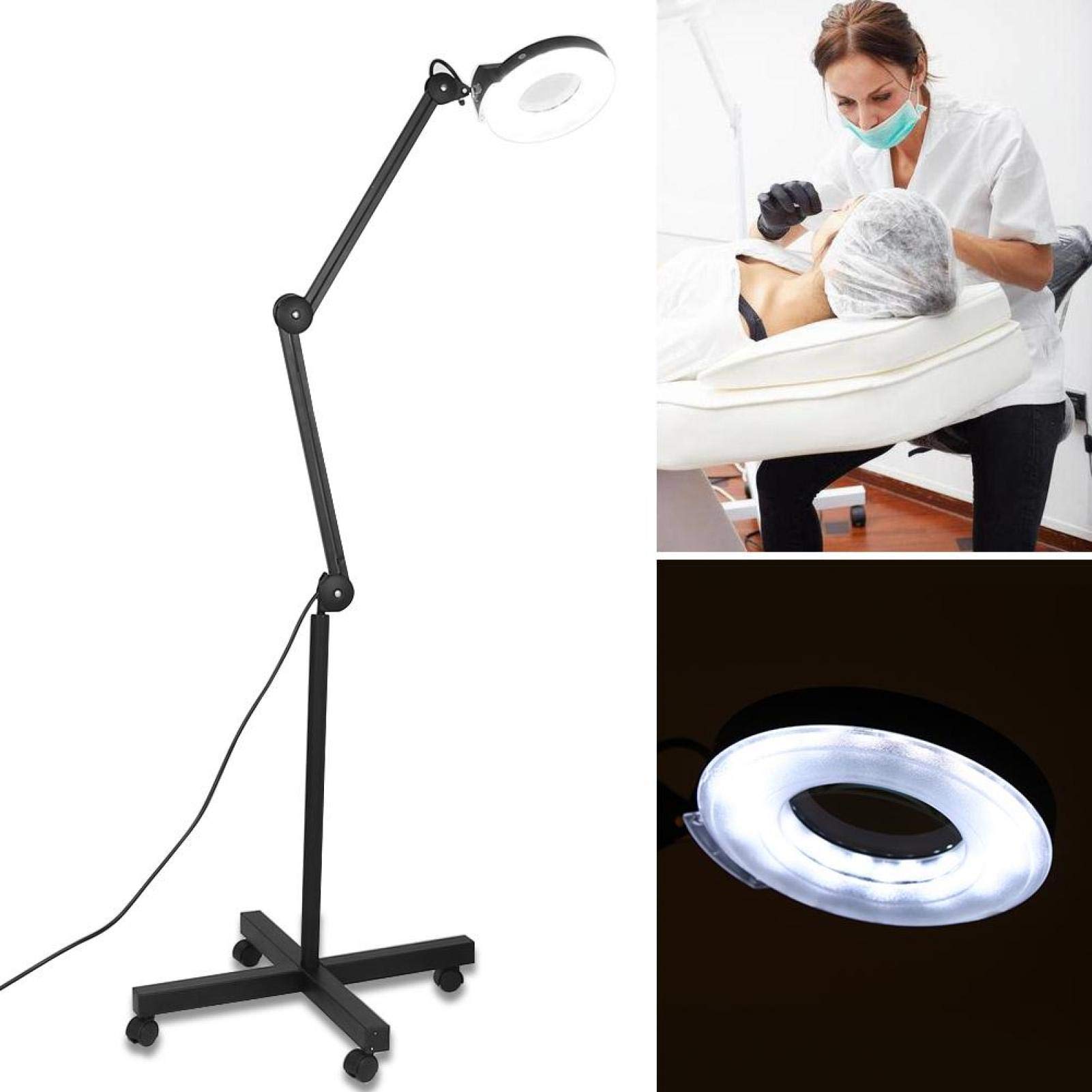 Lupa LED, lampa robocza, lupa 5 dioptrii, lampa podłogowa LED 220-240V czarna