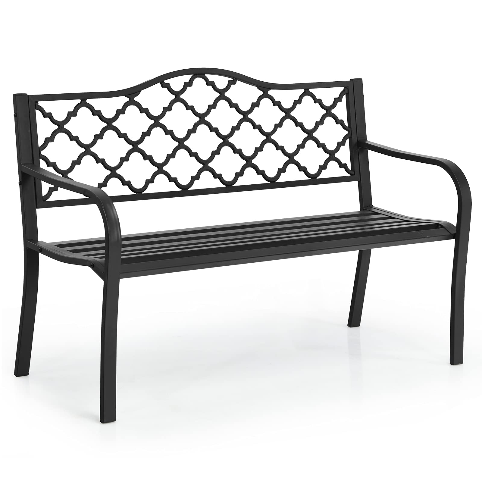 COSTWAY 2/3-Seater Garden Bench, Metal Frame Loveseat Park Bench, Outdoor Furniture Patio Chair Leisure Lounger Seat for Balcony, Backyard, Lawn and Poolside, Black (128 x 60 x 87 cm)