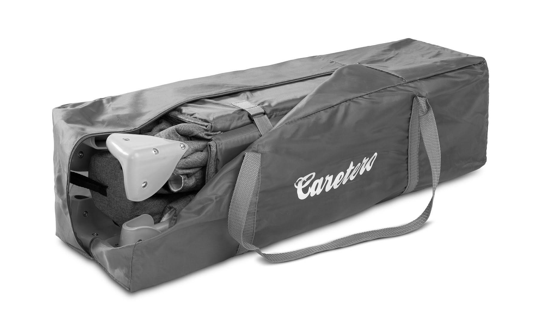 CARETERO - Łóżeczko turystyczne z materacem 120x60 cm, Basic Plus - Składane łóżeczko turystyczne dla dzieci do 15 kg - Od urodzenia do 4 lat - W zestawie torba transportowa - Szary