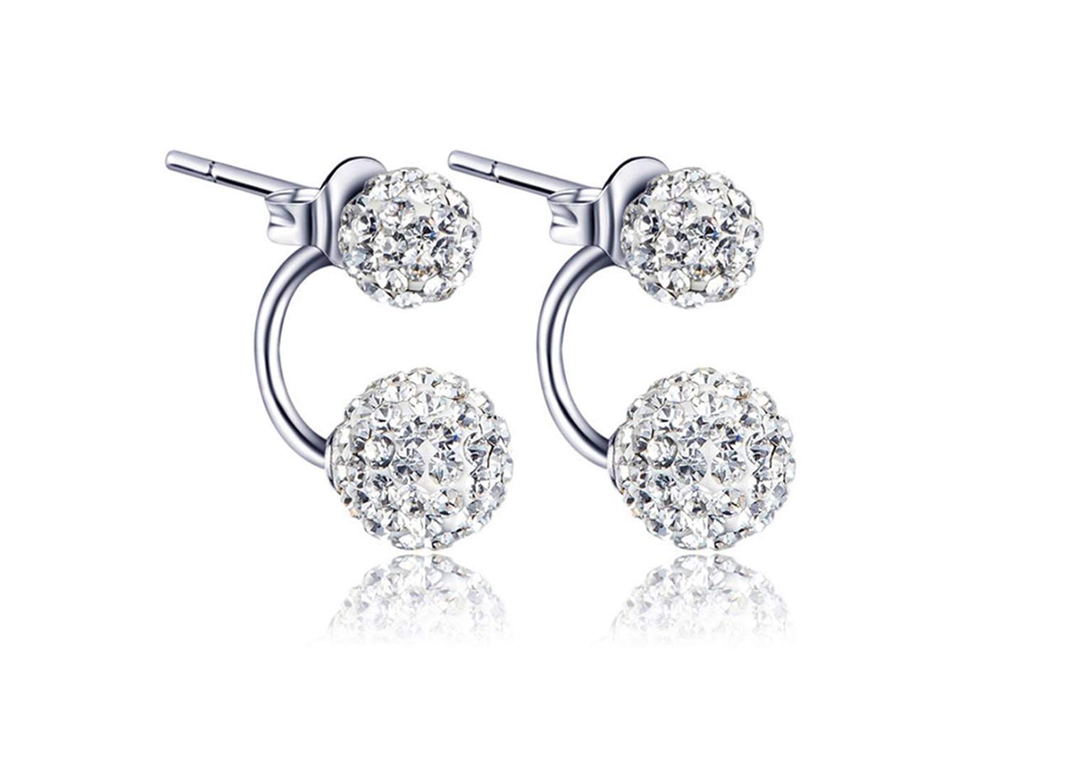 Heart Earrings Ball Earrings Double Ball Earrings Sterling Silver Earrings for Girls Hypoallergenic Earrings Cubic Zirconia Earrings