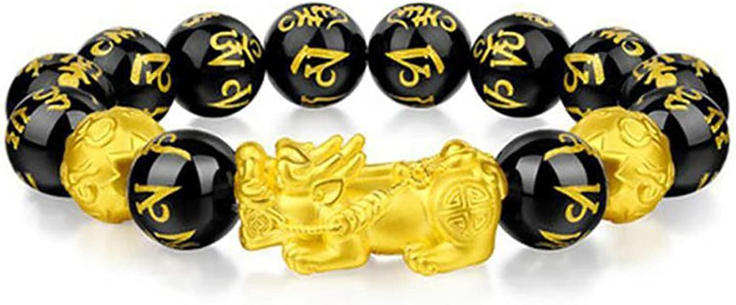 Nzpost 10Mm Black Obsidian Bracelet, Wealth Pixiu Bracelet Natural Six Words Bracelet Reiki Meditation Ward-Of