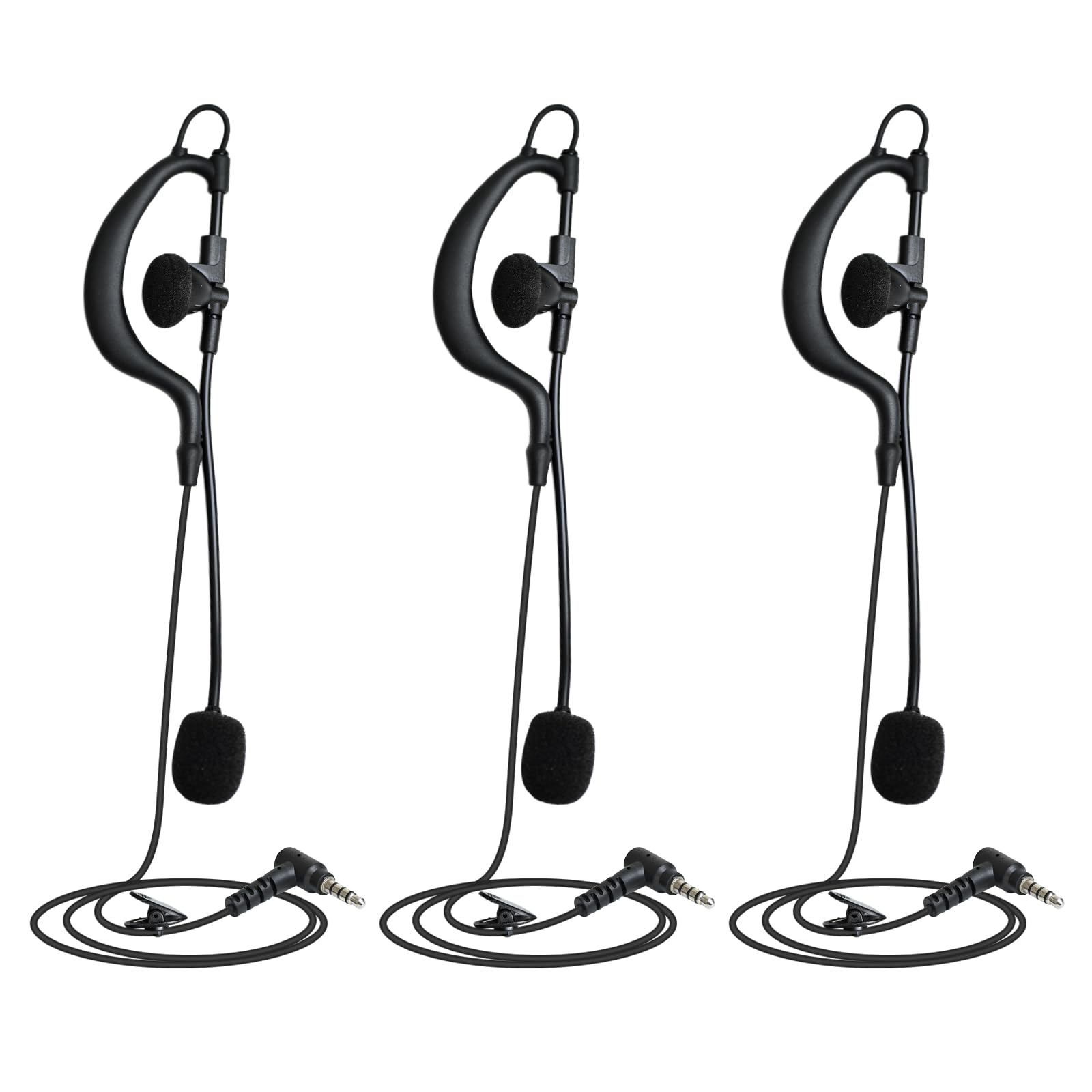WODASEN 3 Pack Coach Soccer Referee Headset 3.5mm G Shaped Earhook Earpiece Fits Two-Way Football Intercom Radio Device Communication Earphone with Boom Mic Clear Sound (3 Pack)-image-25