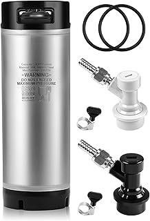 New 5 Gallon Ball Lock Keg, 304SS Corny Keg with Ball Lock Quick Disconnect & Dual Rubber Handles Bottom -Portable Beer Disperse with 2 Lid Gaskets 2 Hose Clamps - Ideal for Homebrew Party
