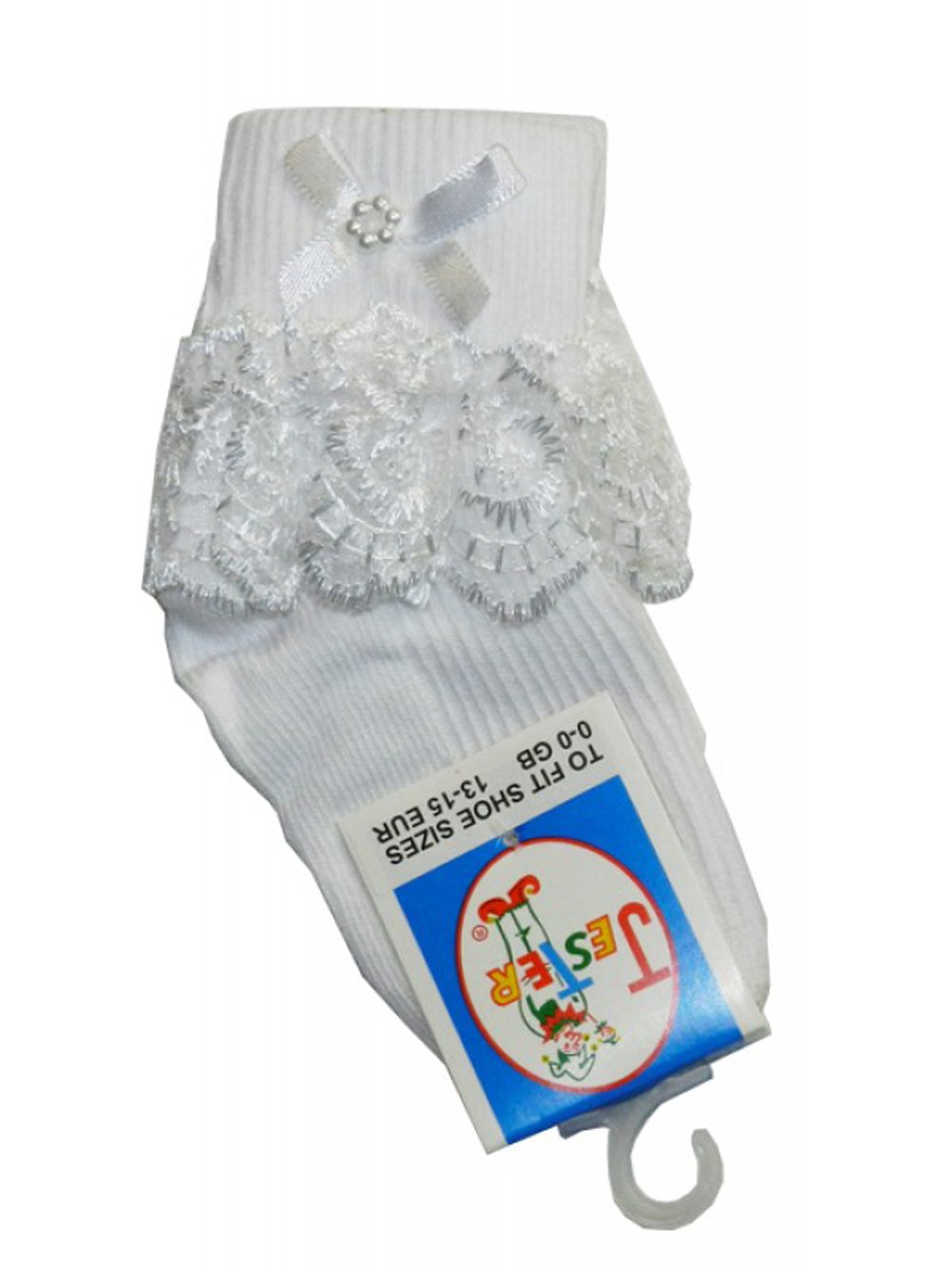 Jester Pure White Frill Socks With Embellishments (6-8.5, )