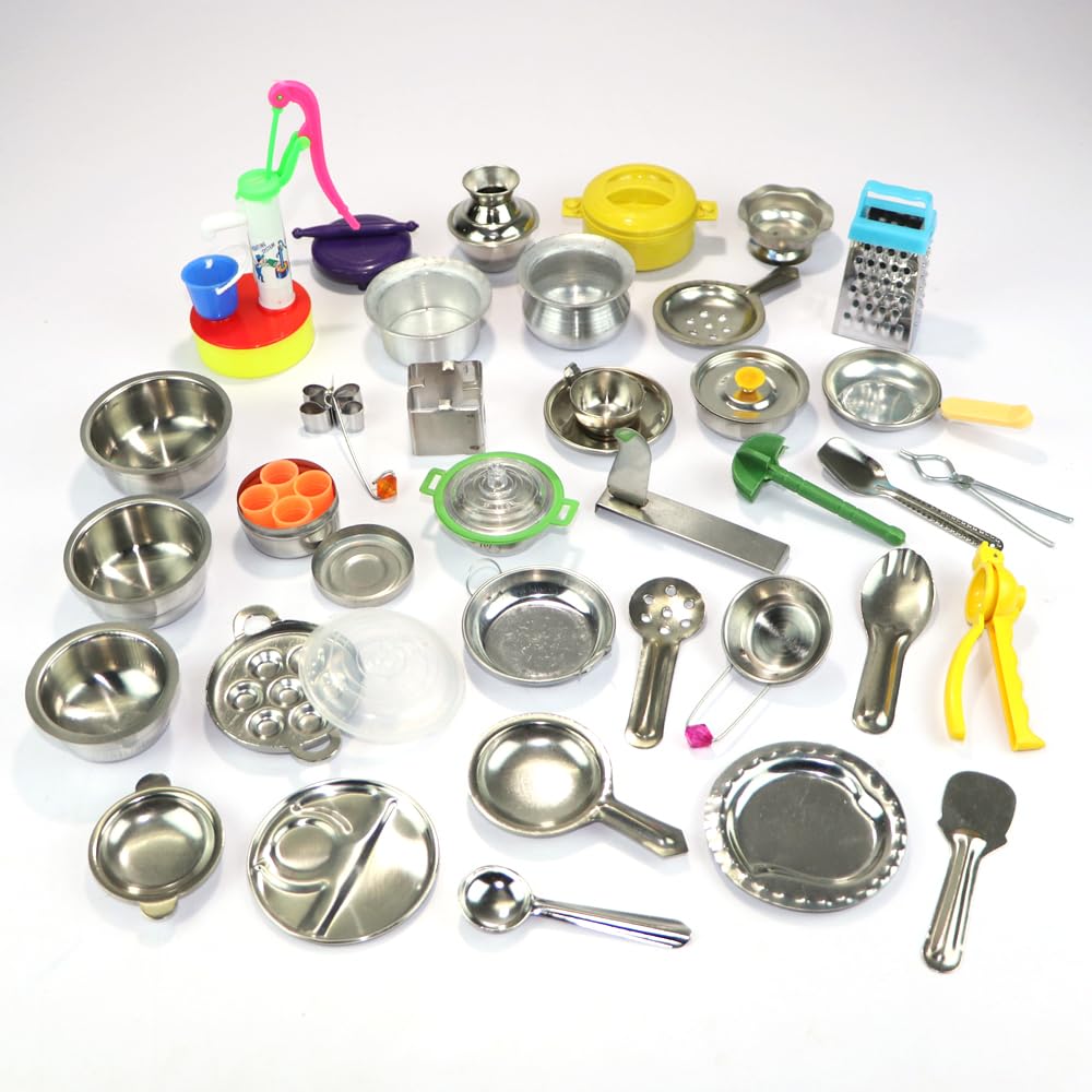 Varnika Stores Miniature Kitchen Set, Kitchen Set for Kids Girls, Real Cooking Kit for Play, Steel Kitchen Set for Girls, Choppu Jaman, Miniature Cooking Set (Pack - 36) (B0D4YSD5BL) Amazon Price History, Amazon Price Tracker