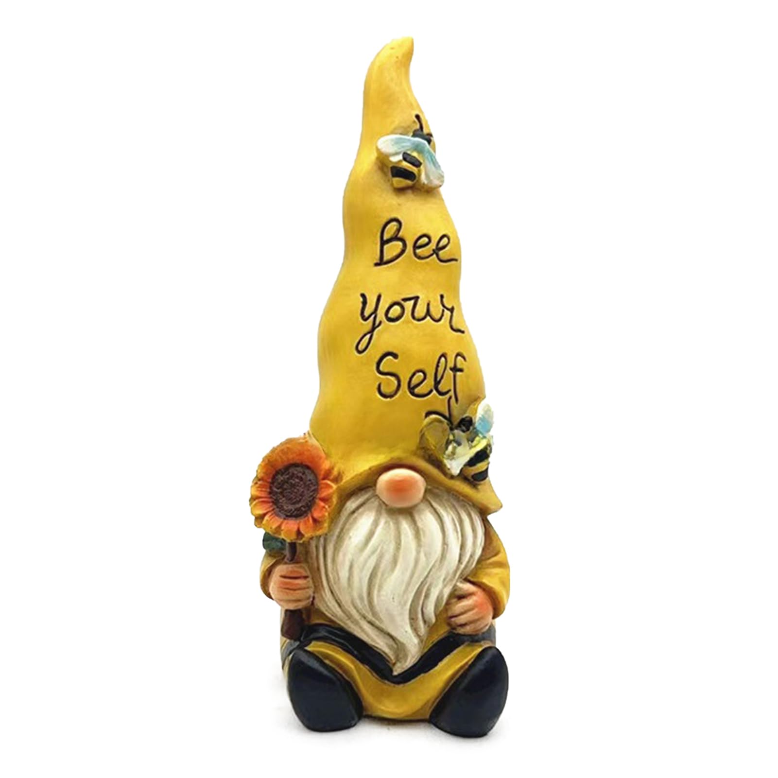 GNOME Elf Statua da giardino, in resina, nano da giardino con cappello, graziosa figura da giardino per aiuola, terrazzo e prato 14 * 9.5 * 24.5 cm (Girasole giallo)