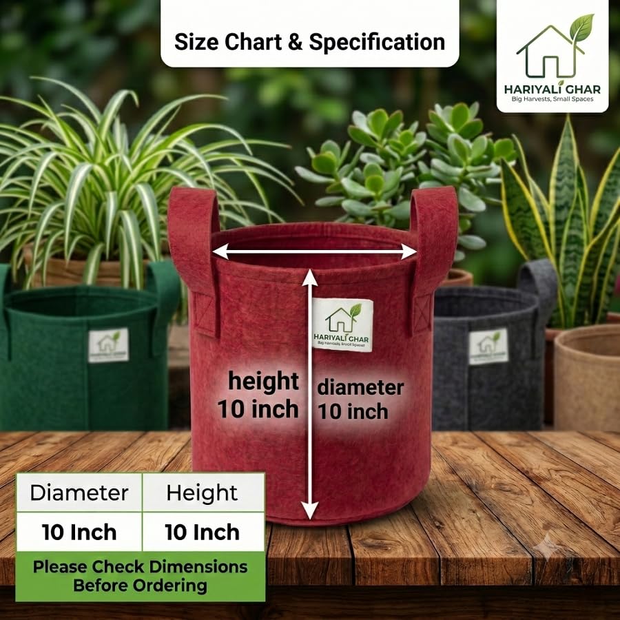 Image of 400 GSM Geo Fabric Round Grow Bags 10x10 Inch with Handle, Red Planting Bags for Terrace and Kitchen Gardening Pack of 1