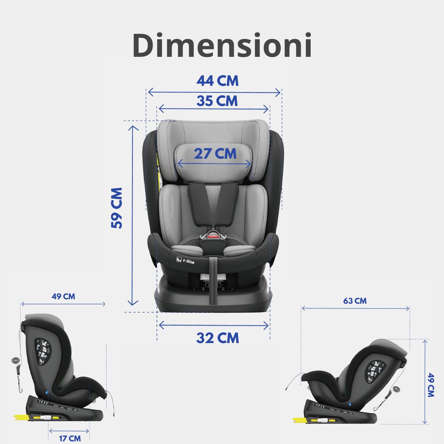Kiby® Seggiolino Auto Comfy-Fix, ISOFIX i-Size 40–150 cm, Rotazione 360°, Reclinabile, Poggiatesta Regolabile, Contro e Fronte Marcia