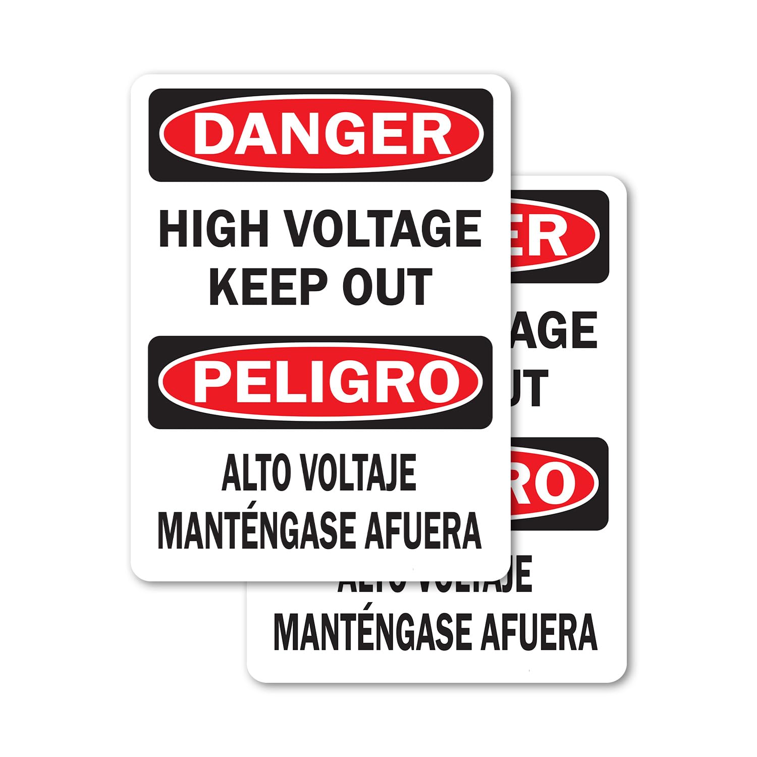 (2 Pack) High Voltage Keep Out (Bilingual) OSHA Danger Sign 7 Inch X 10 Inch Vinyl Label Decal Sticker Weather Resistant, UV Protected for Workplace,