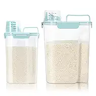 TBMax Rice Container 2 Pack, Airtight Cereal Container Oatmeal Storage with Easy-pouring Spout & Handy Cup for Flour Grain Beans, Pet Dog Cat Bird Food Storage Dispenser-Sky Blue