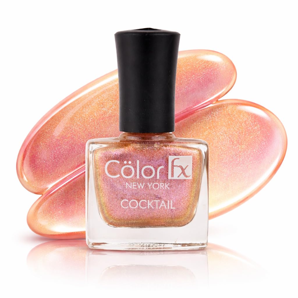 Color Fx New York Cocktail Duochrome Nail Polish Color, Glossy Gel Like Finish, 21 Toxin Free, Long Lasting, Vegan, Pink Nail Polishes Women (Pink) (Gold)