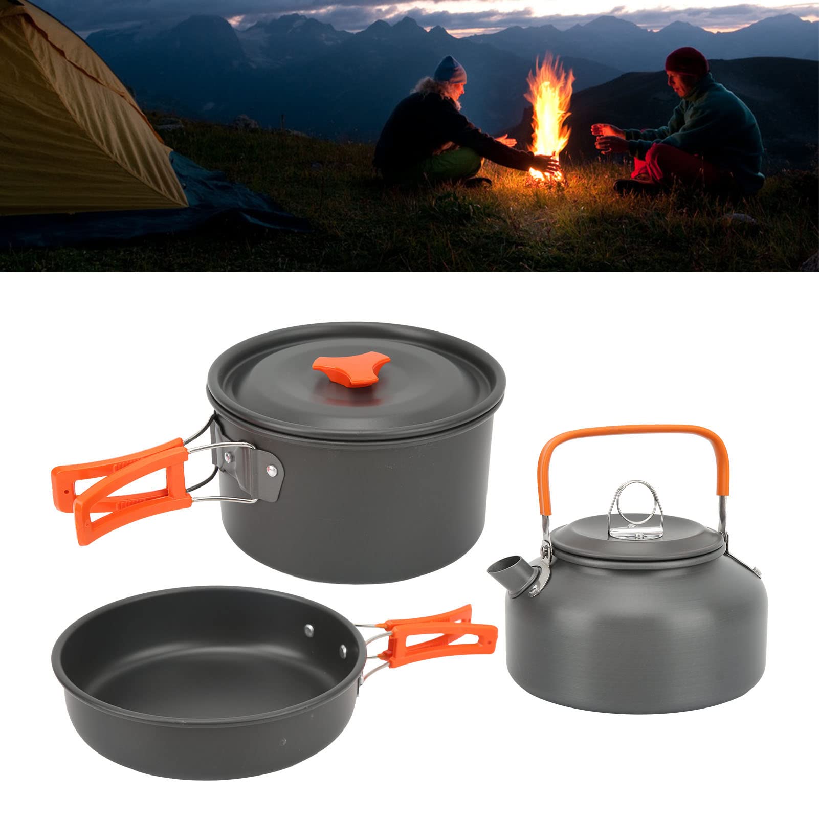 Batterie de Cuisine de Camping, Antiadhésive en Aluminium oxydé Dur, Légère et Compacte, Batterie de Cuisine de Camping, de de Randonnée avec Couverts Pliables, Poignée Auto-rebondissante pour