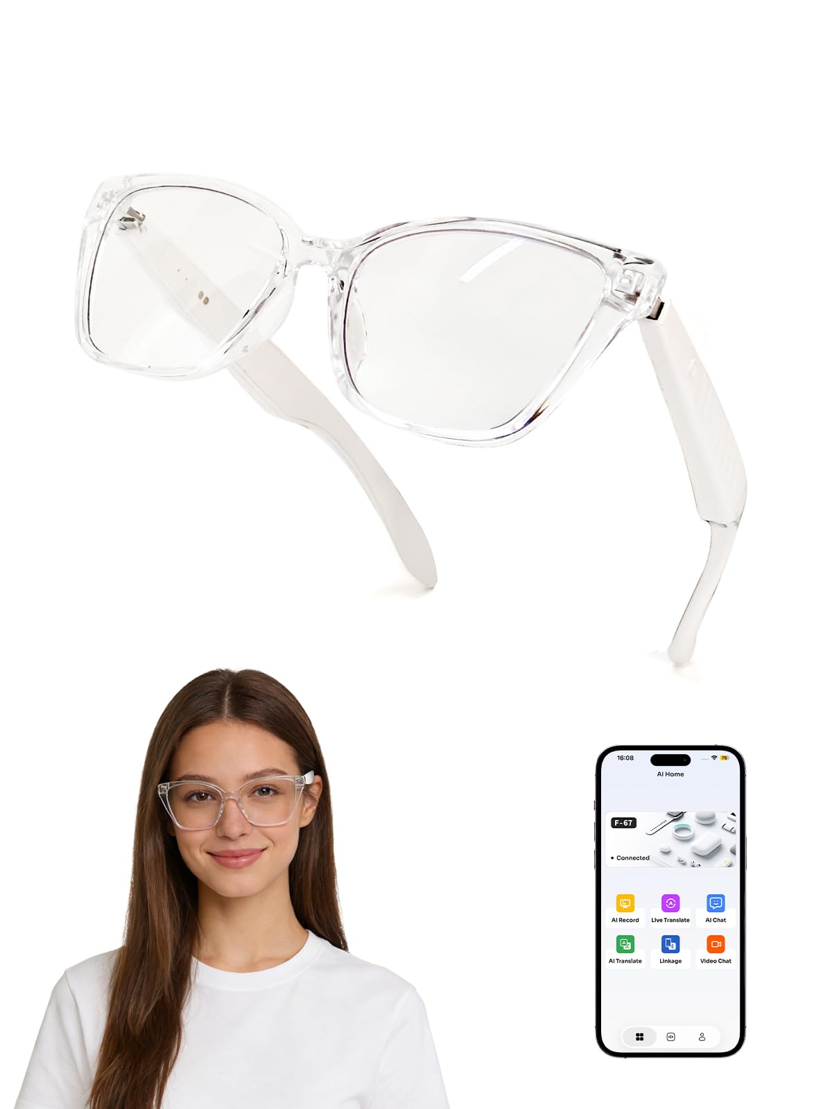Smart Glasses for Women, Open-Ear Audio AI Bluetooth Glasses with Transparent Frame, Hands-Free Calls, Comfortable Wear for Travel, Outdoor, Daily Use-image-24