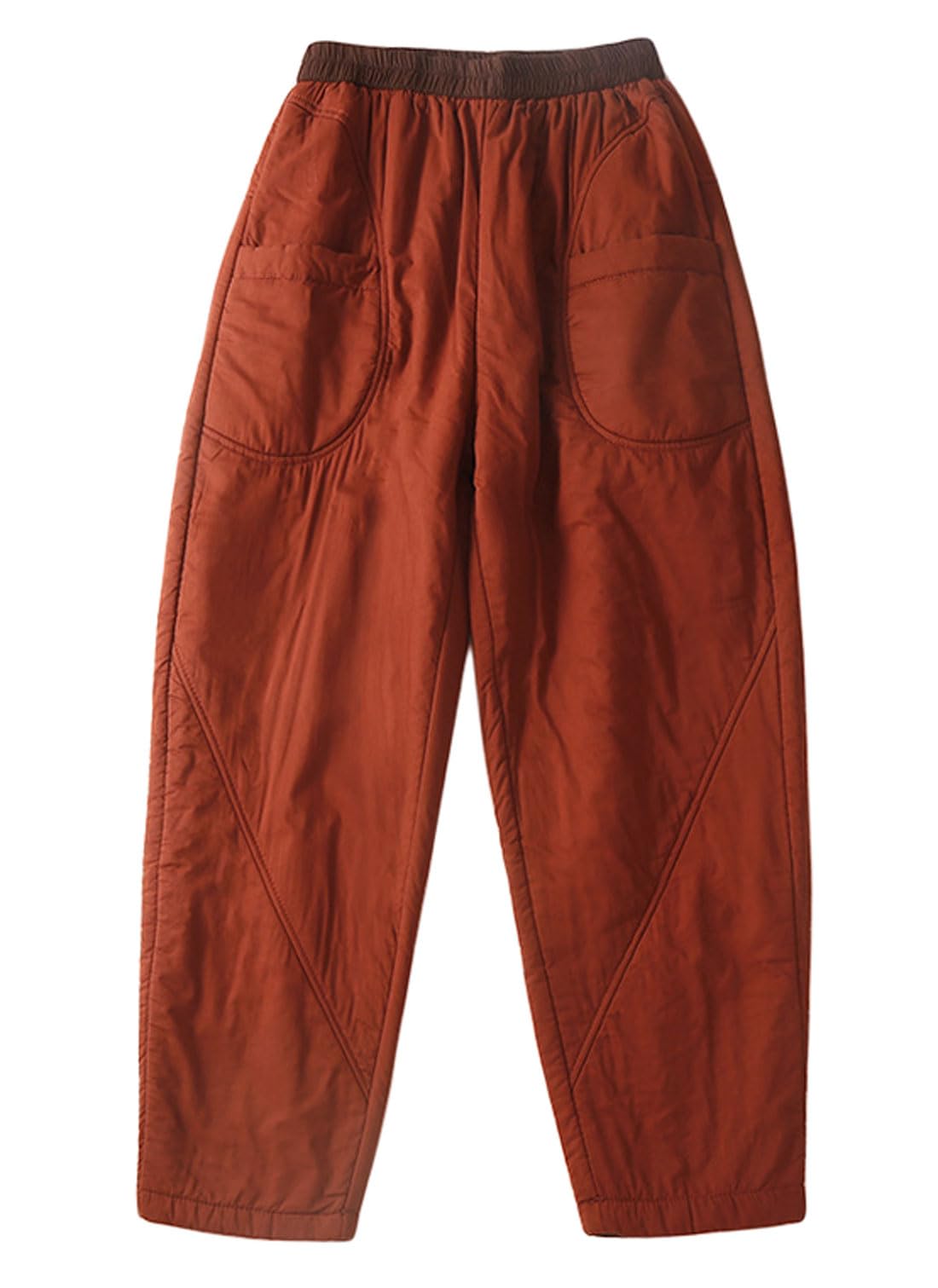 GGUHHU Womens Winter Padded Harem Pants Color Block Elastic Waist Loose Fit Warm Trousers Slacks