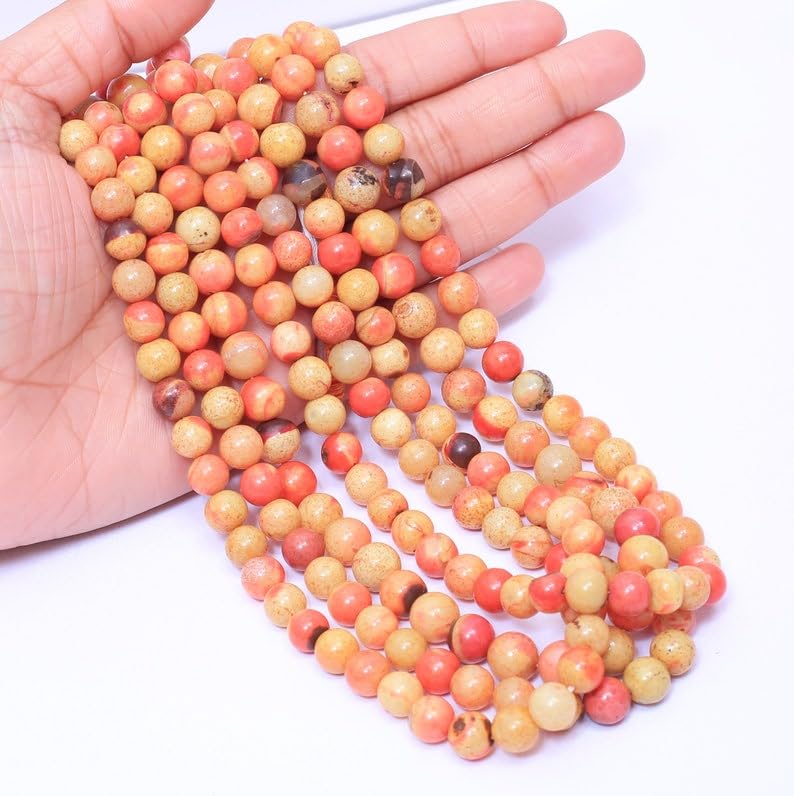 Perles rondes lisses en pierre naturelle jaune rouge 5 à 7 mm pour joaillerie