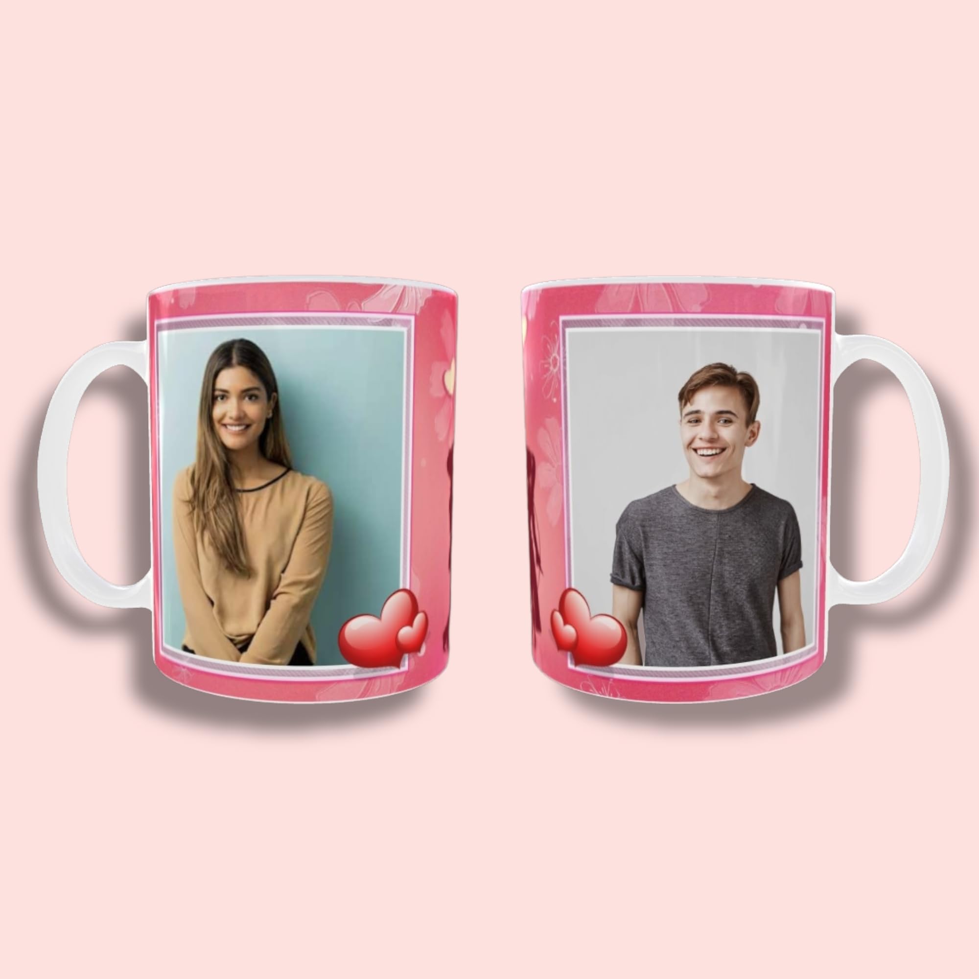 Monty Store Personalized Combo Mug Set to Gift Couples, Friends and Family, Microwave Safe Coffee Mug, Customized Photo Mug - 330 ml, Set of 2 (Creamy Coral)
