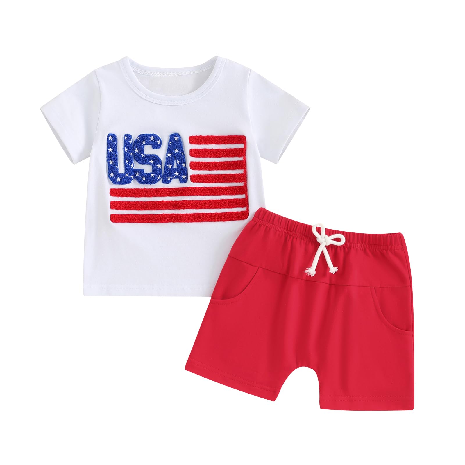 Merqwadd Baby Boy Clothes Summer Short Sleeve USA Dude Tshirt and Shorts American Flag Toddler Outfit (USA Flag,0-6 Months)