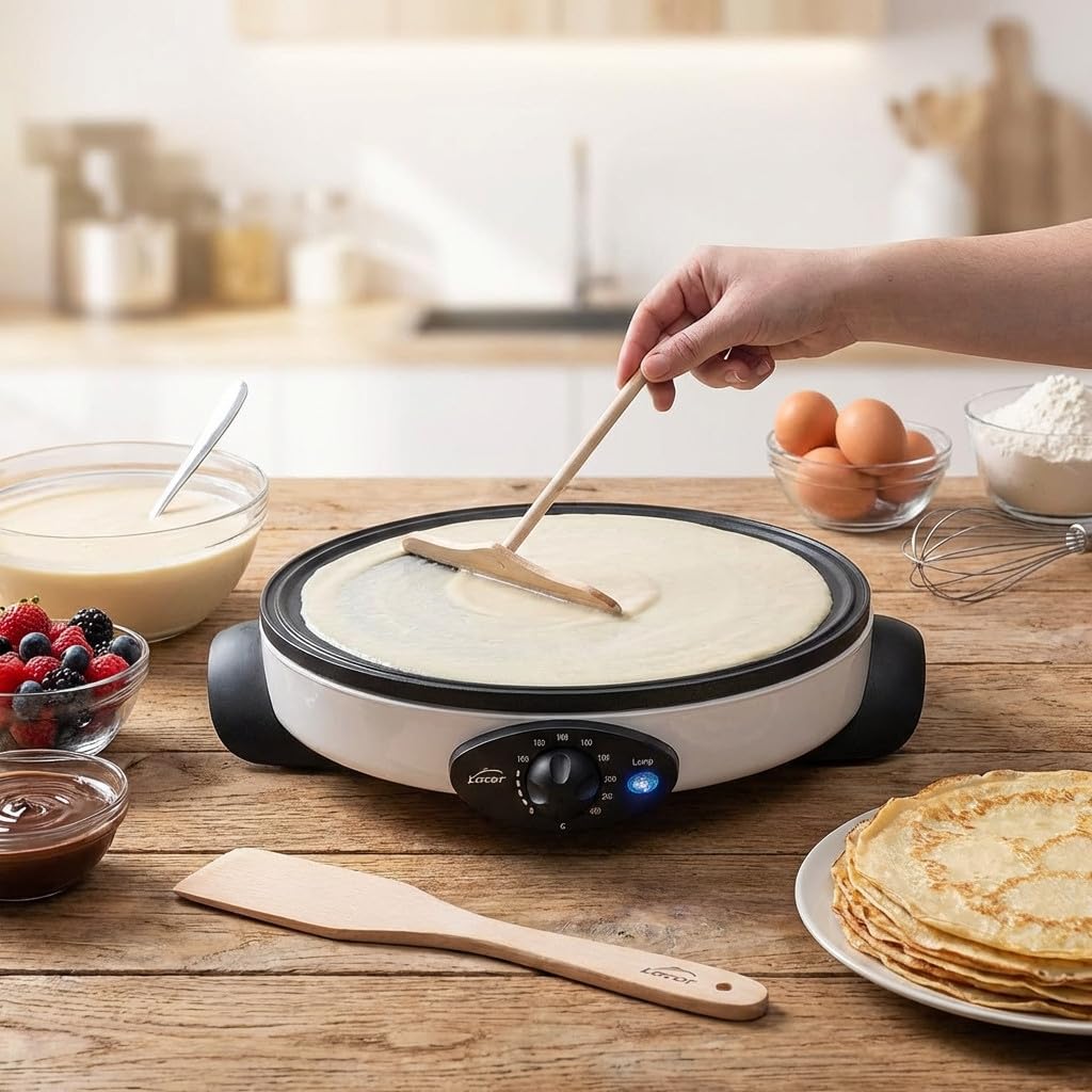 Suinga Crepera Electrica Reversible 1000W blanco | Maquina hacer Crepes Pancakes y Tortitas Antiadherente 30 cm | Termostato ajustable