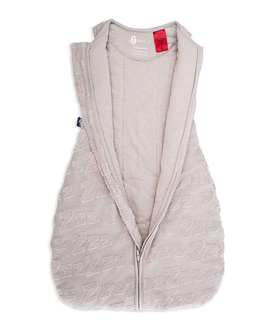 BabyBliss BlissSac Saco de Dormir para Bebé 2.5 TOG – Algodón Orgánico – De 0 a 36 Meses (Tufted Light Grey, 0-6 Meses)