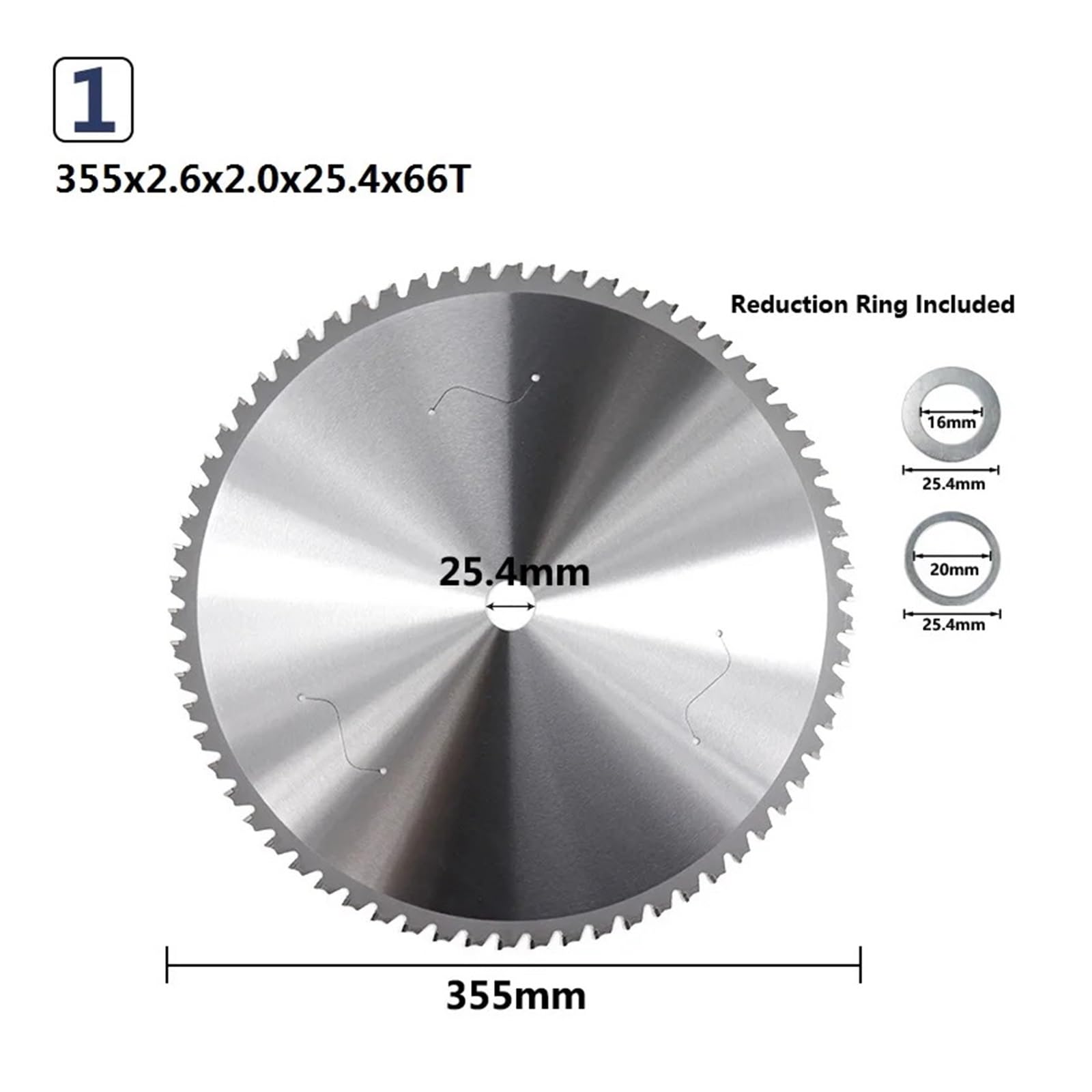 Disco de Corte de Metal de carburo Circular de 180/230/305/355 mm for Aluminio, Hierro y Acero(355x2.6x2.0x25.4x66T)
