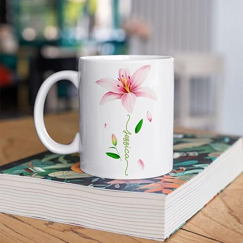 Miniatura 4 de CUBICER Tazas de café personalizadas flores de lirio nombre personalizado tazas de cerámica blanca taza de viaje grande de onzas vasos de beber