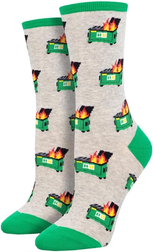 Socksmith Women's Dumpster Fire Crew Socks, Heather Grey