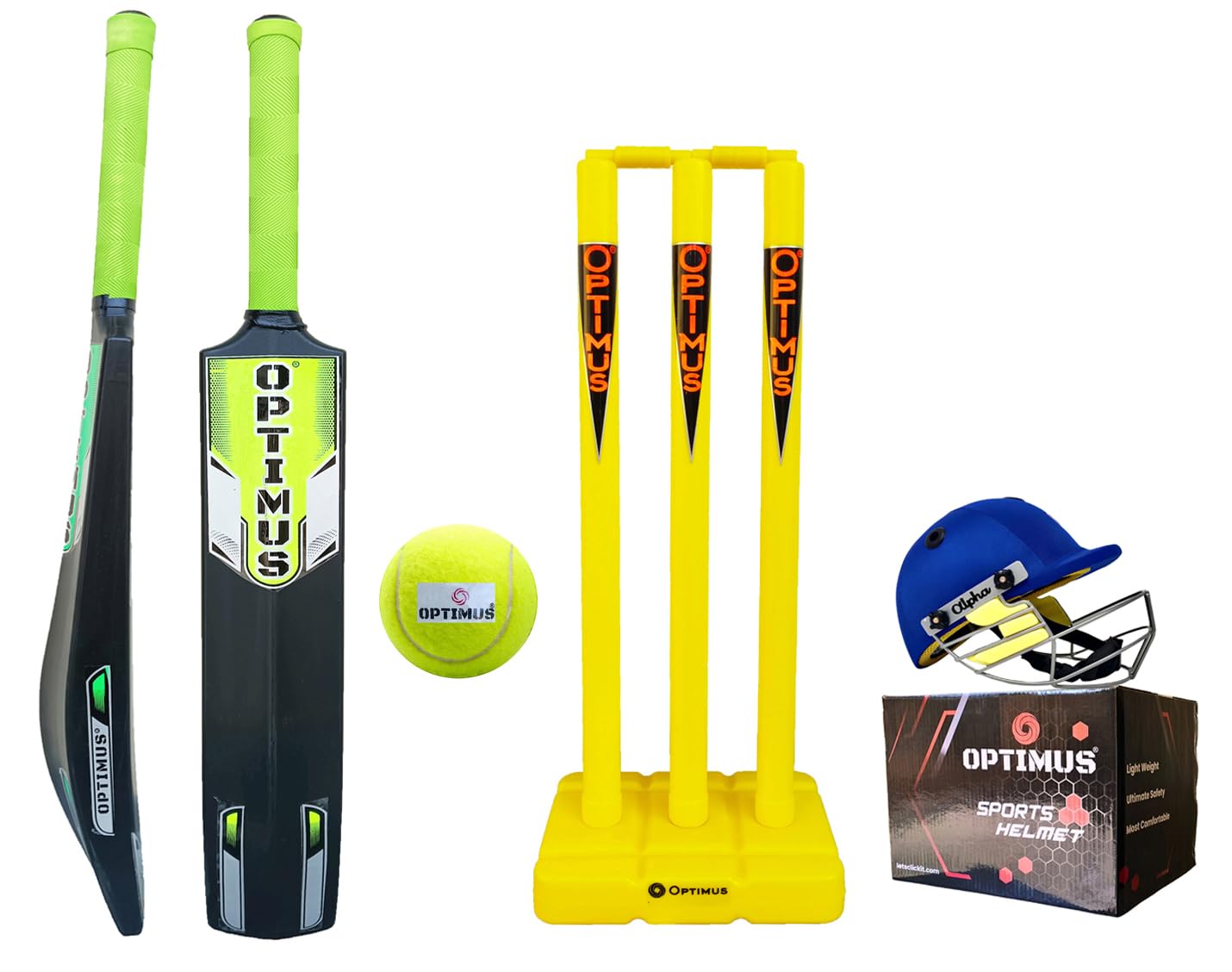 Optimus® Cricket Kit Combo Set - 1 Plastic Bat 7 No. - 11 to 12 Yrs Age, 1 Cricket Tennis Ball, 30 Inch Plastic Stump Set 3 Pcs 2 Bails with Base & 1 Helmet Small Head Size 50-53 cm - Yellow Bolt B (B0CL5CQCGT) Amazon Price History, Amazon Price Tracker